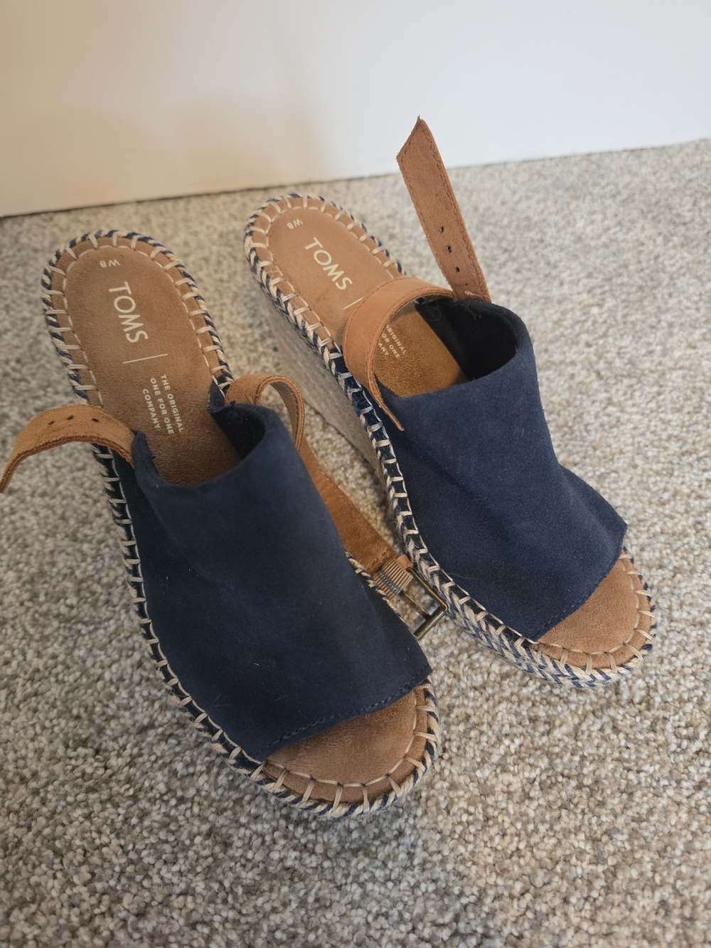 TOMS Women's Navy Suede Espadrille Wedge Sandals